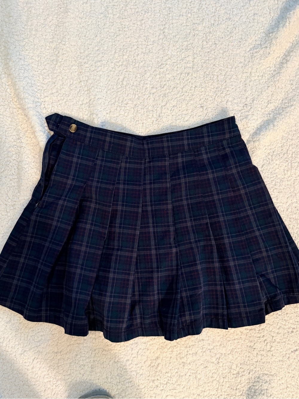 Navy Plaid Pleated Mini Skirt